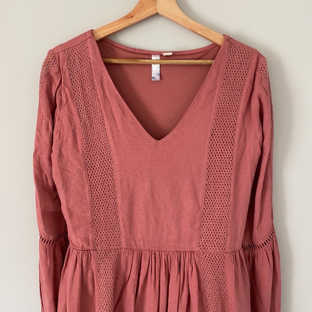 Alya Anthropologie Rose Long Sleeve Boho Dress S